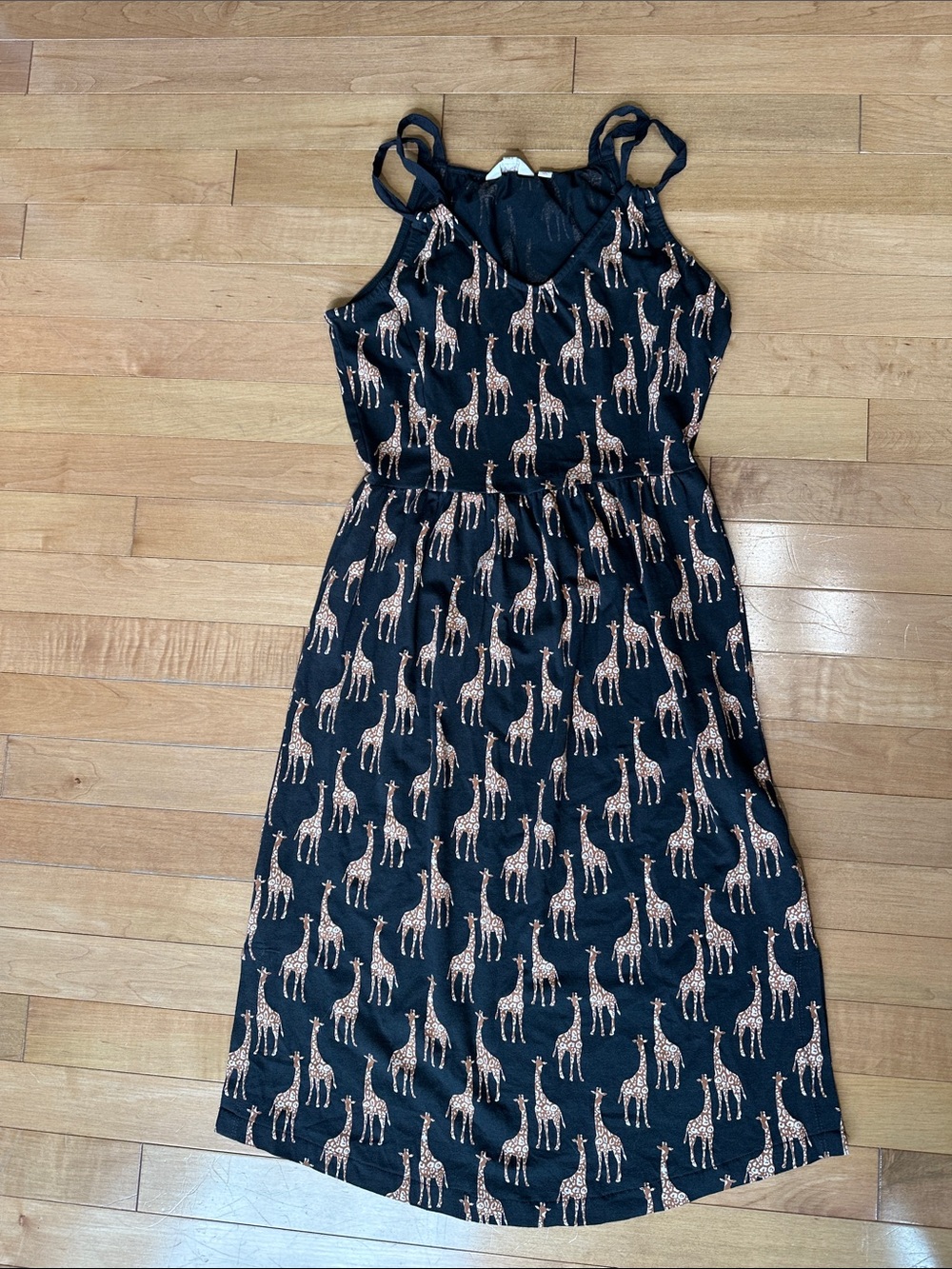 Fat Face Black Midi Dress with Tan Giraffe Print
